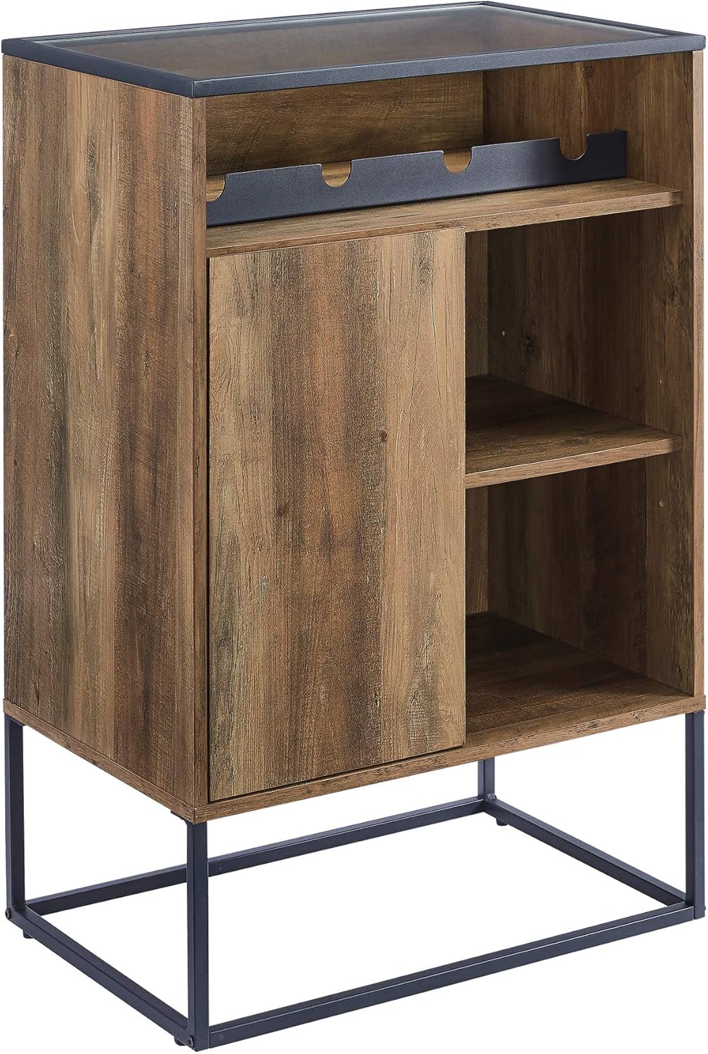 Rustic Oak Wood and Glass Bar Cabinet N1758