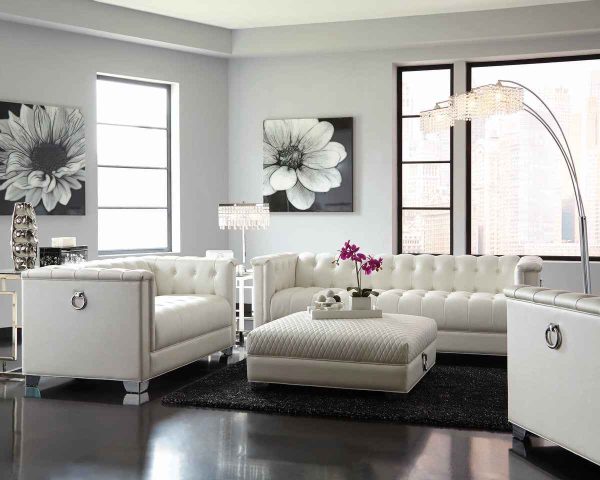 Pearl White Tufted Upholstered Sofa Y7972