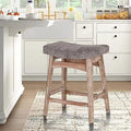Solid Wood Saddle Kitchen Stool with Grey Linen Fabric Cushion Counter Height Barstool, 24 Inch B406