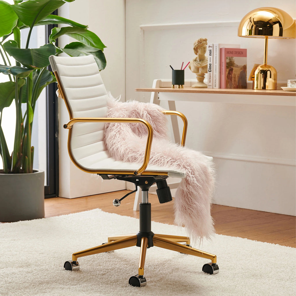 White Leather Adjustable Swivel Office Chair P9608