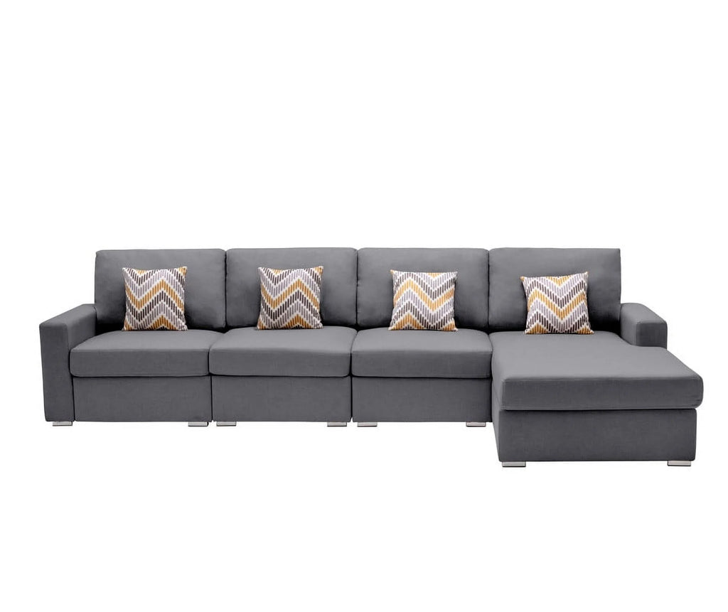 Beige Linen 4Pc Reversible Sectional Sofa Chaise with Pillows Y259