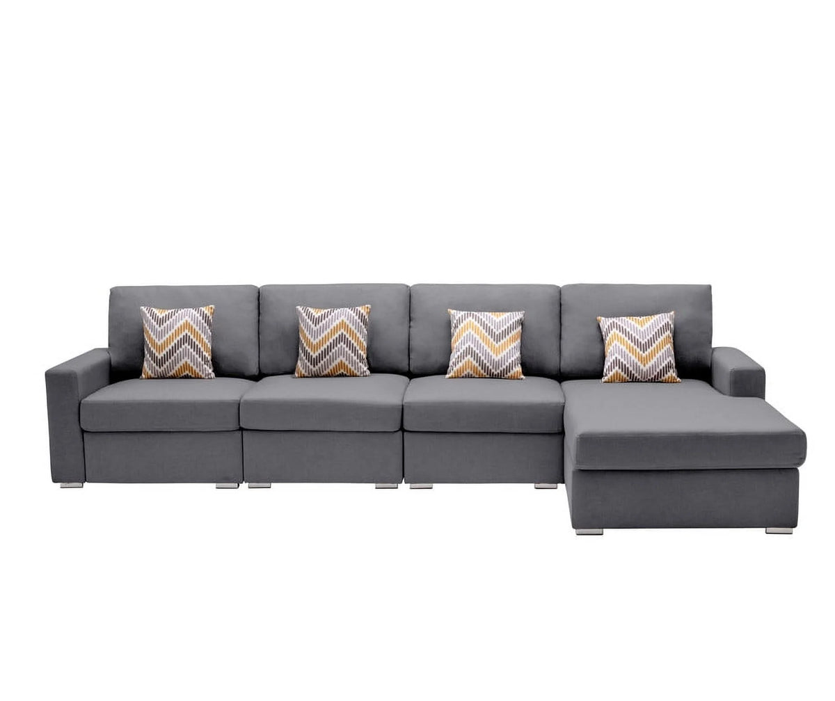 Beige Linen 4Pc Reversible Sectional Sofa Chaise with Pillows Y259