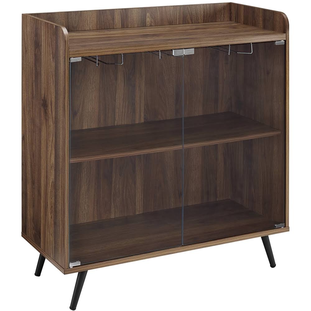 Dark Walnut Bar Cabinet with Glass Doors B939497