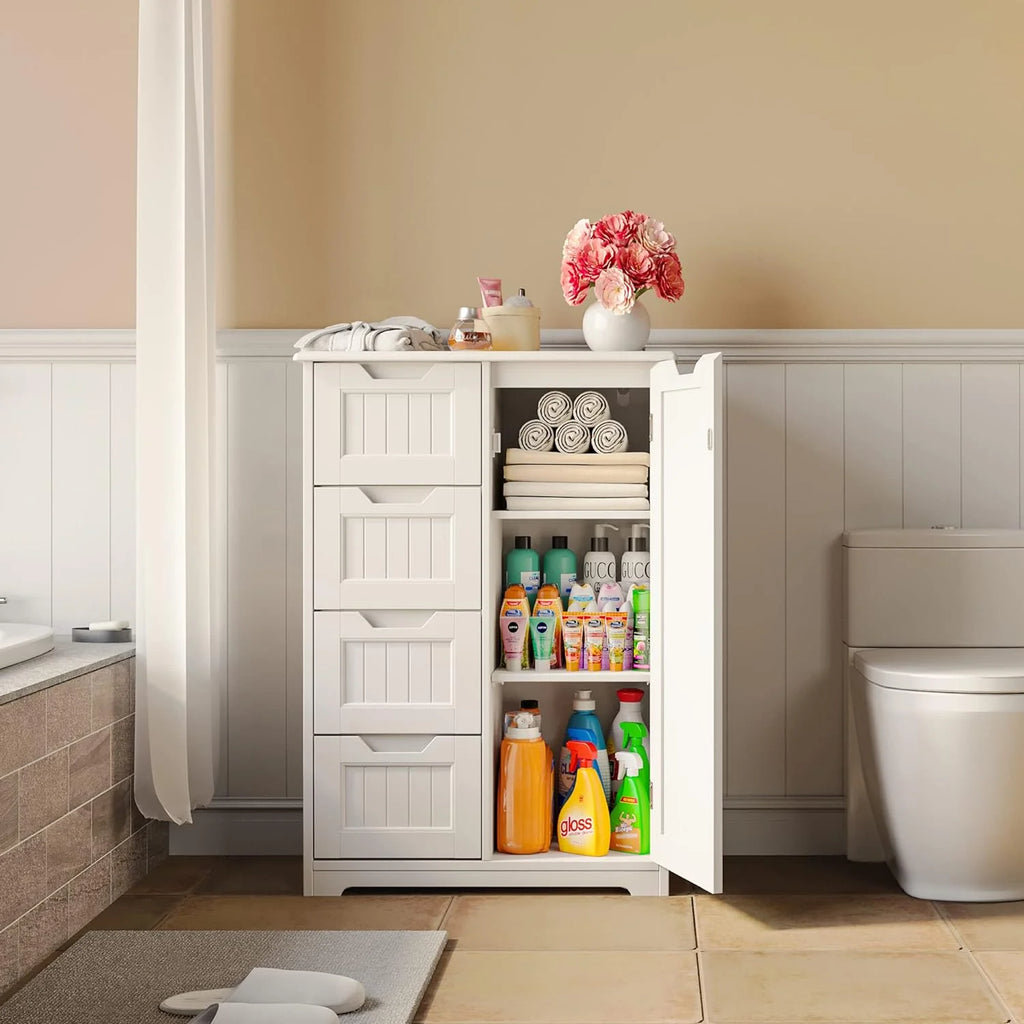 White 33" Wooden Storage Cabinet with 4 Drawers M24217