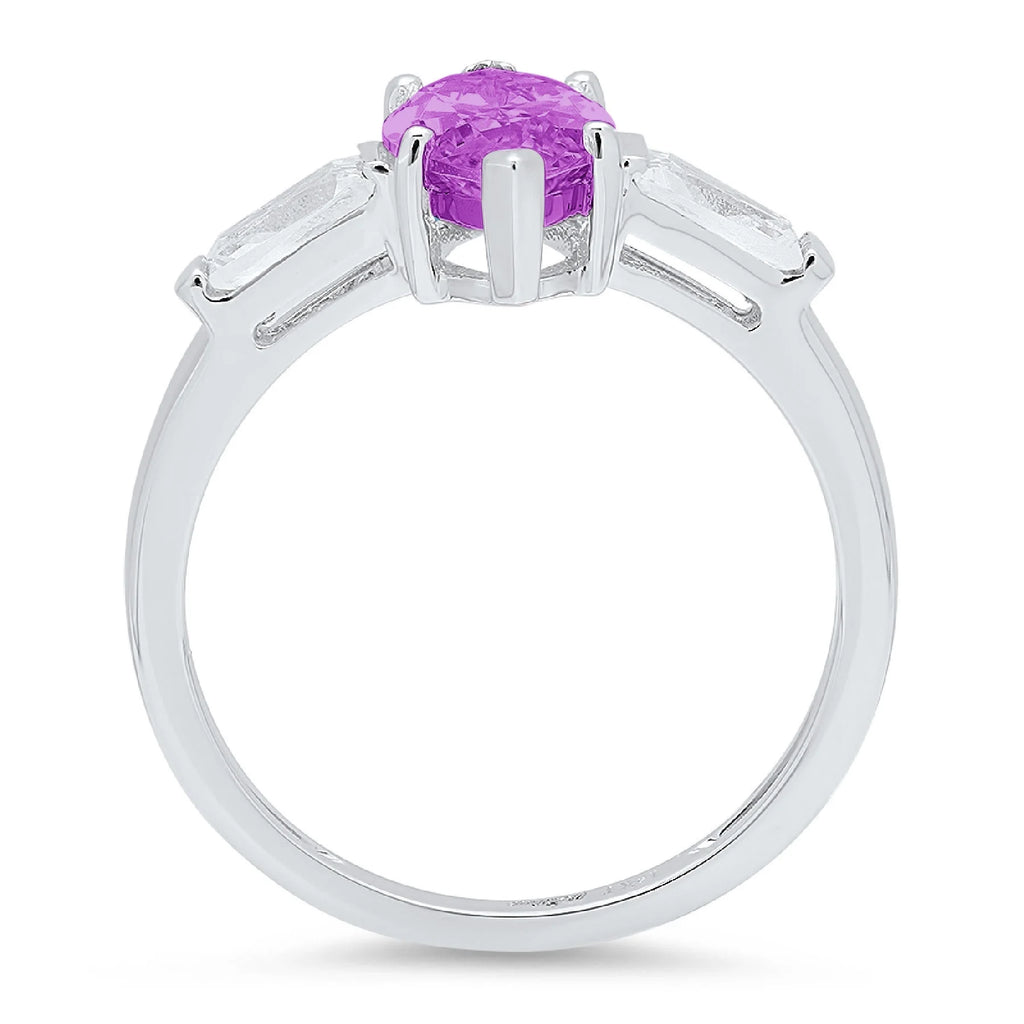 2.0ct Marquise Cut Simulated Alexandrite 18k White Gold 3 Stone Ring D470