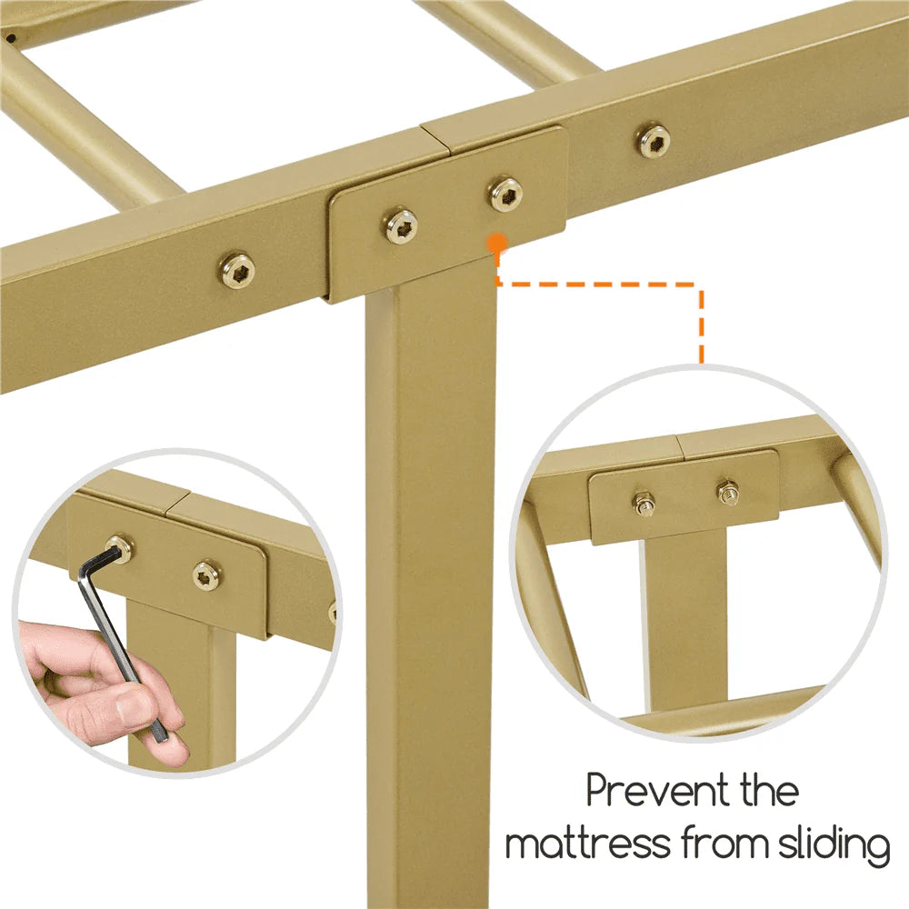 White Twin Metal Canopy Bed Frame with Headboard and Footboard E1617
