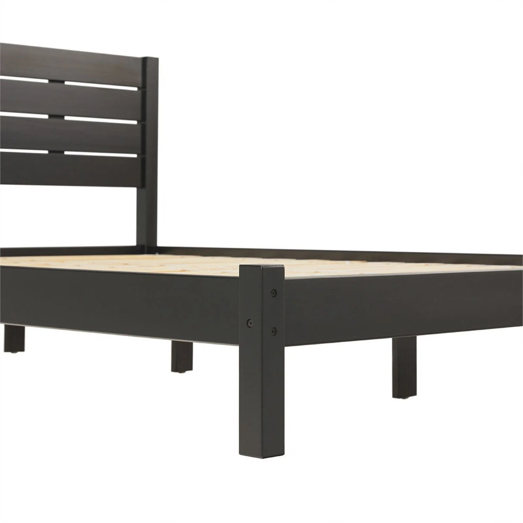 Black Solid Wood Queen Bed with Headboard X3157