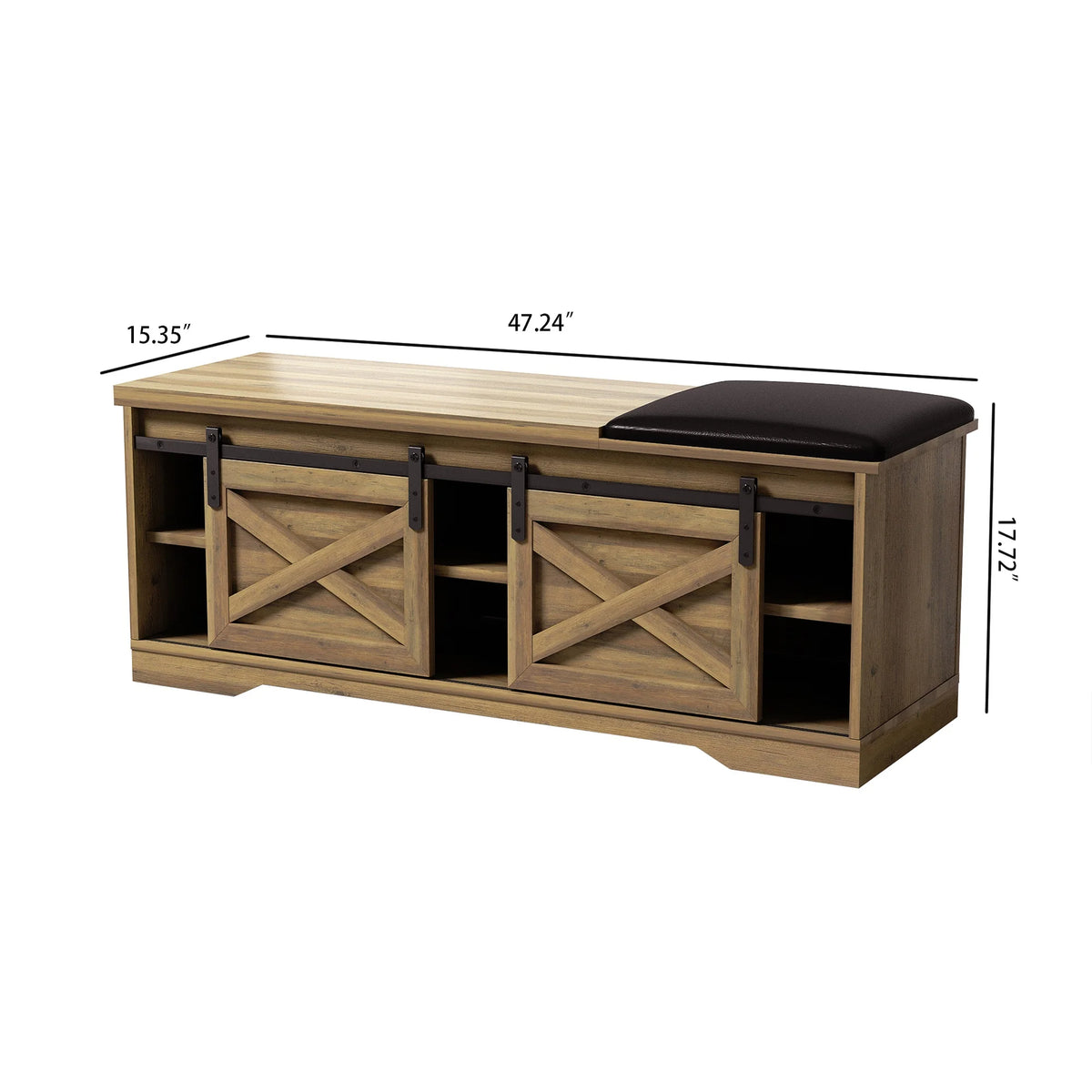 Brown Shoe Storage Bench with Cushion and Doors L82573