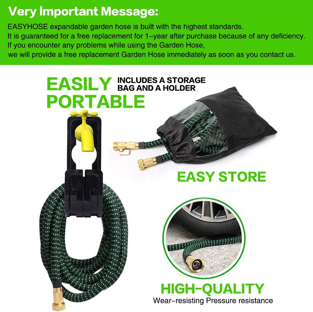 75 FT 3/4" Solid Brass Connectors 10 Function Spray Hose Nozzle 3-Layers Latex Collapsible Hose Pack of 2 Z266408