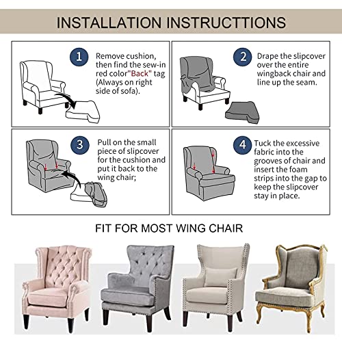 Wingback Chair Slipcover 2 Piece Jacquard Washable with Elastic Bottom A54556