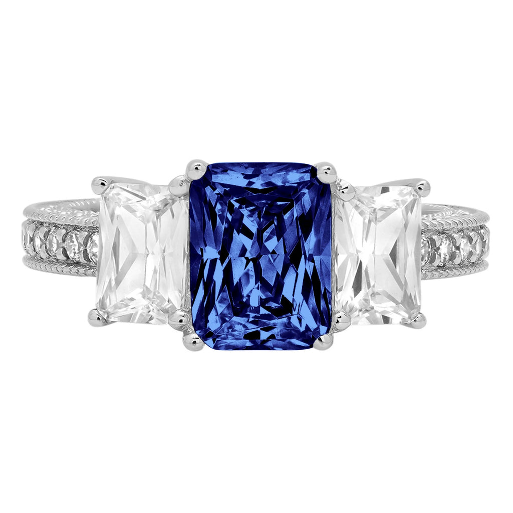 18k White Gold Three-Stone Ring with Blue Simulated Tanzanite Q41167