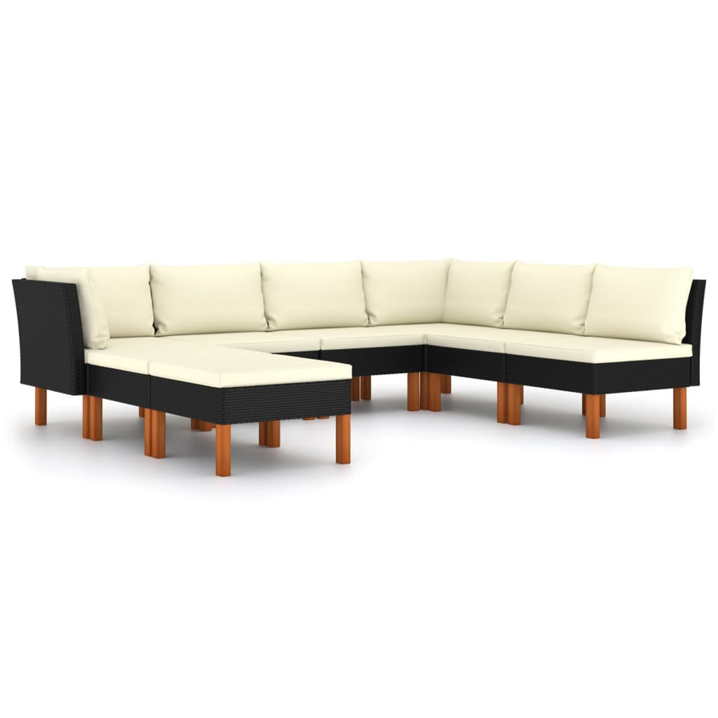 8 Piece Cream White Cushioned Poly Rattan Sectional Outdoor Furniture Set K793349