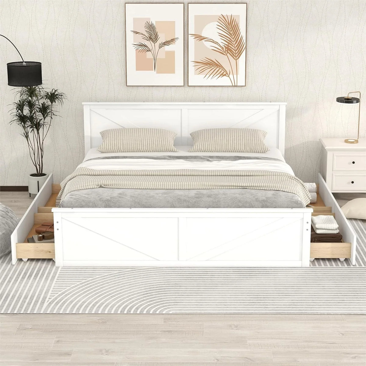White Storage Bed with Headboard and 4 Drawers Q37084