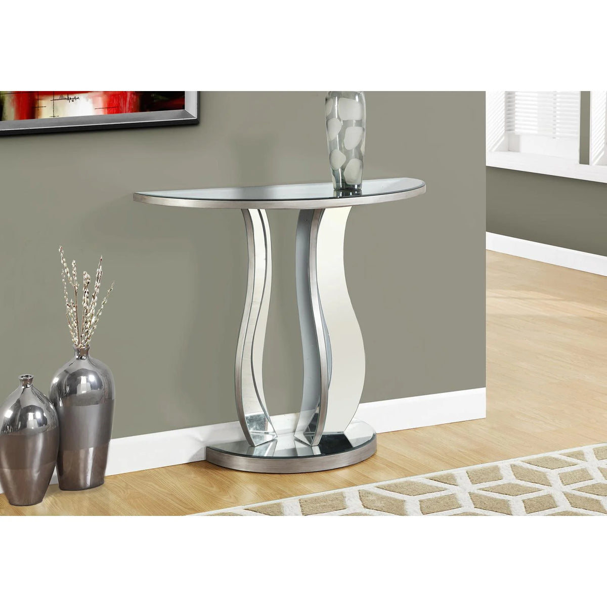 Grey Accent Table Console Mirror O112