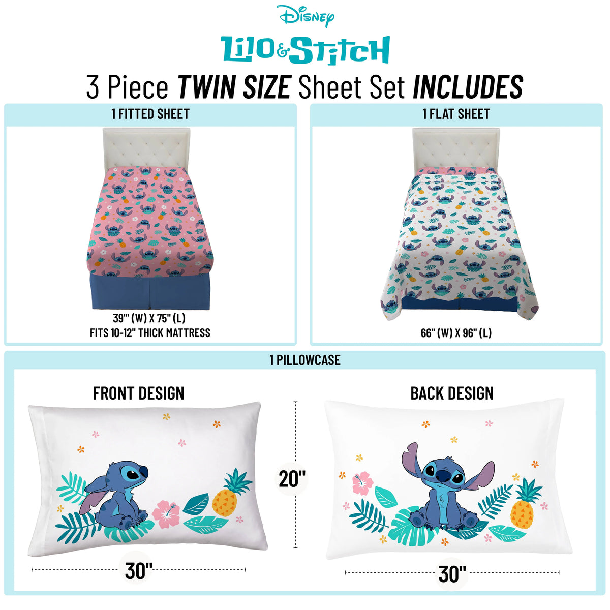 Pink Microfiber Kids 3-Piece Twin Sheet Set N668