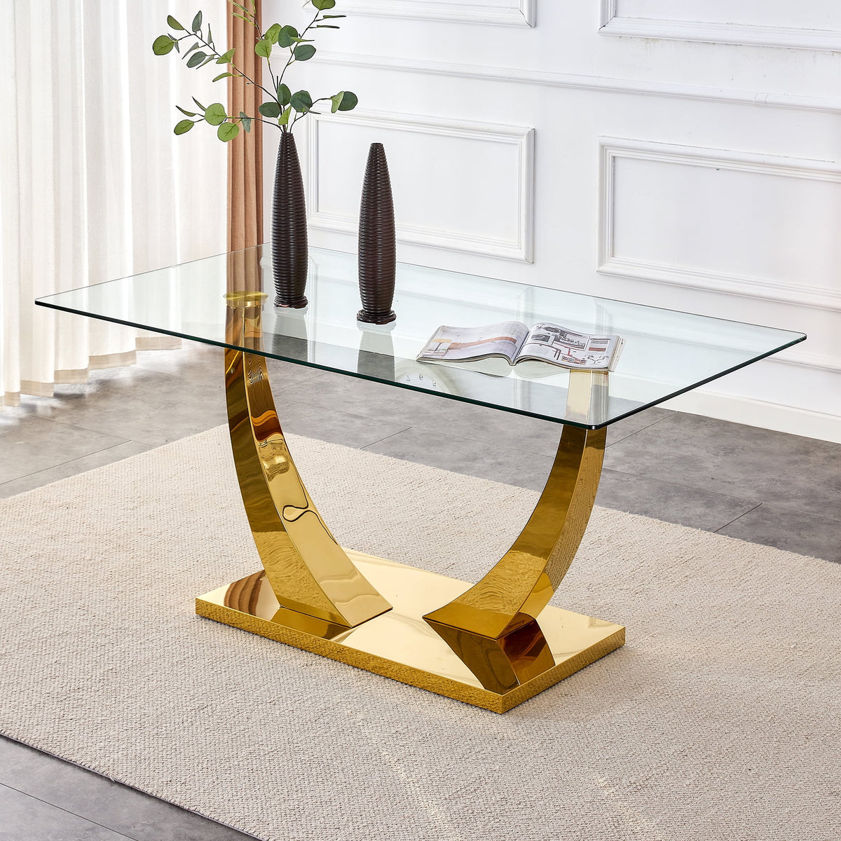 Glass Dining Table with Metal Legs Q88587