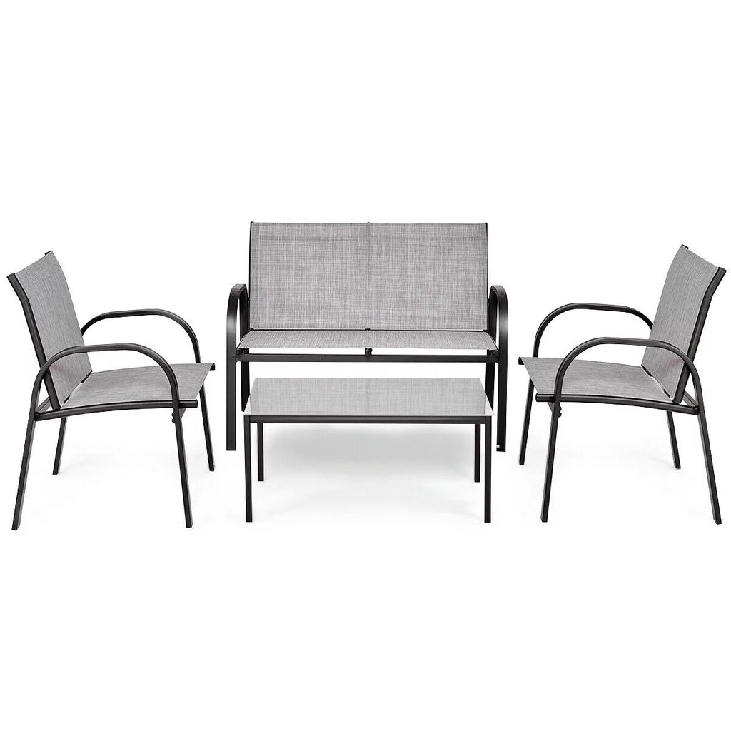 4 PCS Patio Furniture Set Sofa Coffee Table Gray O853452