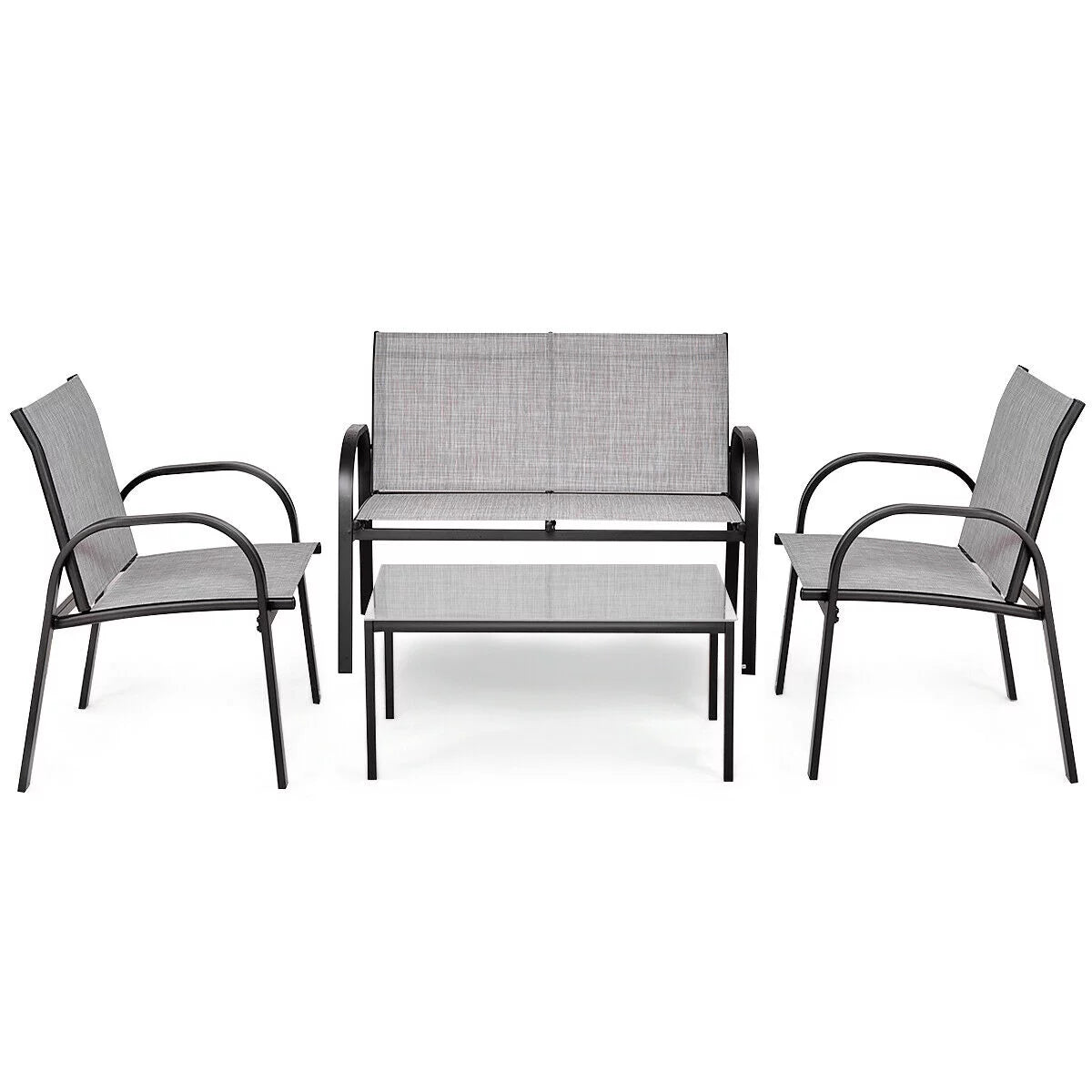 4 PCS Patio Furniture Set Sofa Coffee Table Gray O853452