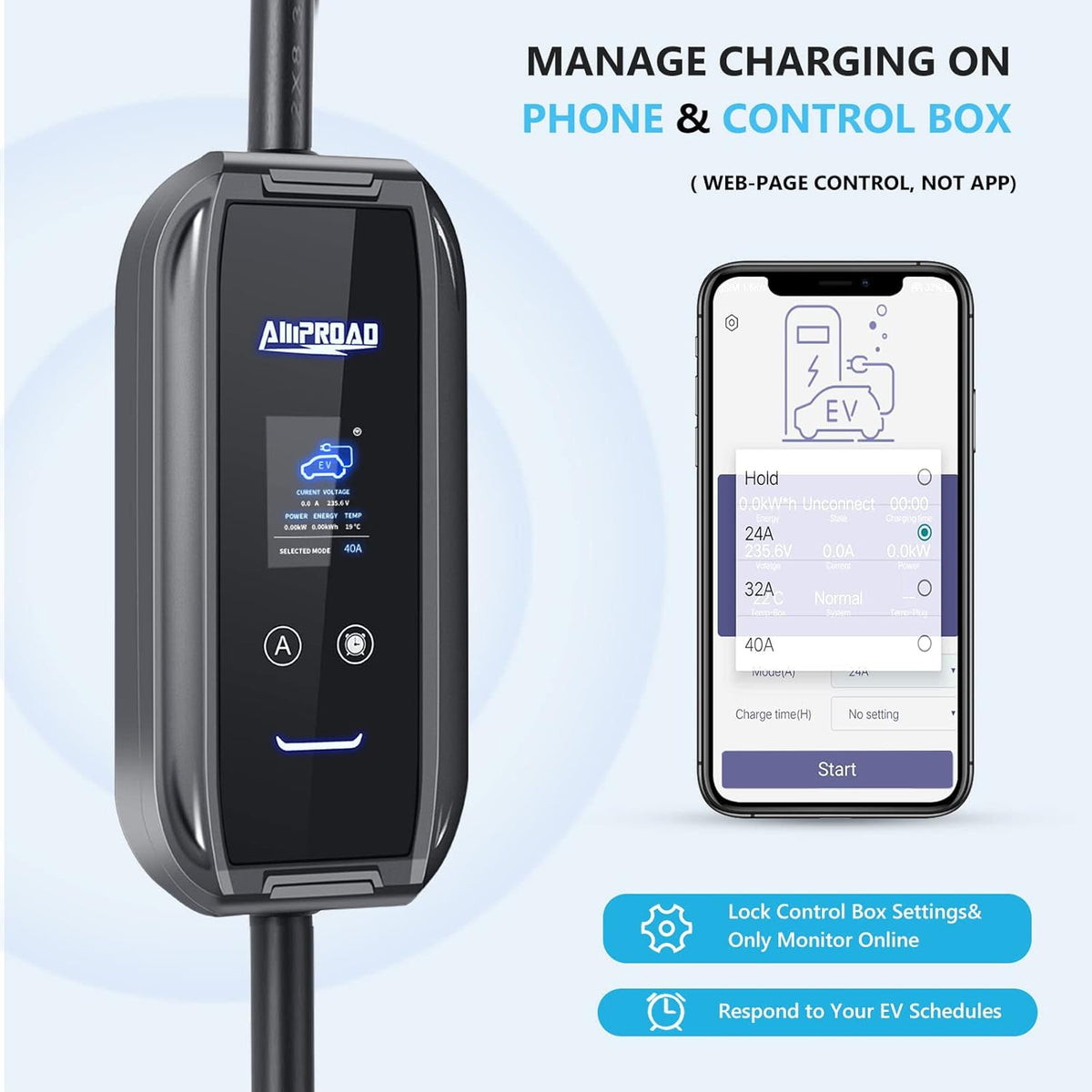 Level 2 40/32/24 Amp Adjustable 240V EV Charger with WiFi 25 Foot Cable S1735