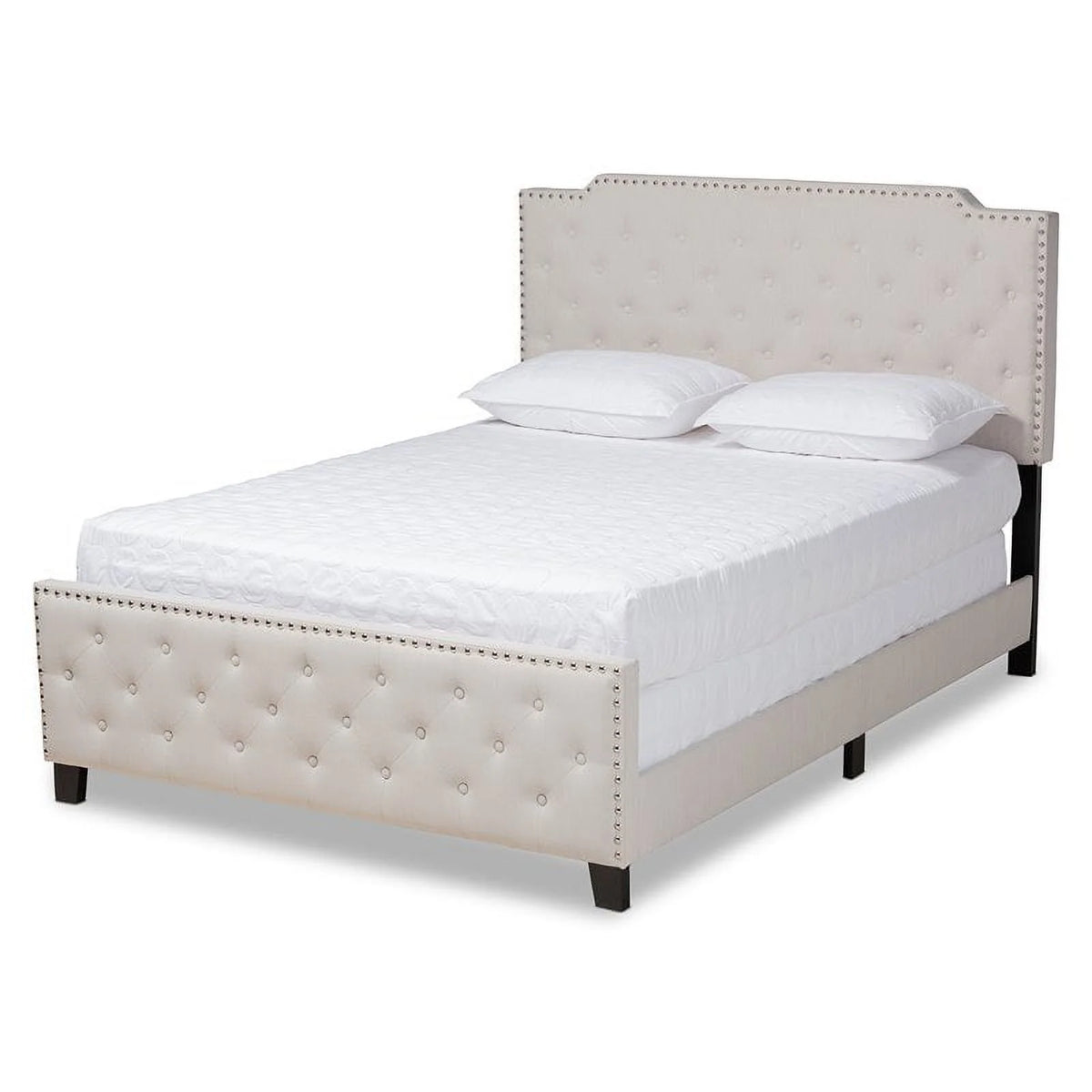 Beige Fabric Button Tufted King Size Panel Bed D8590