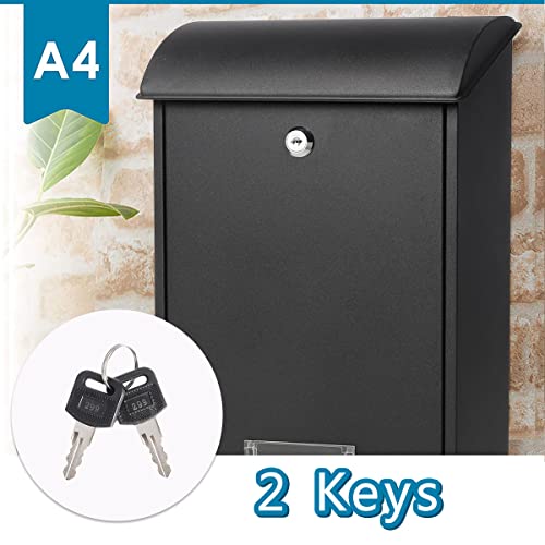 Black Wall Mounted Locking Mailbox with Key Lock T7111