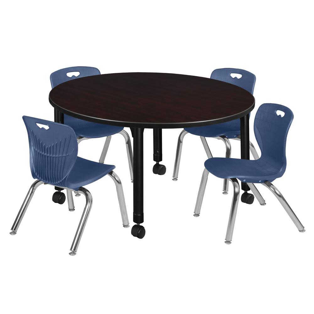 48x22 Round Height Adjustable Classroom Table with 4 Stack Chairs T241010
