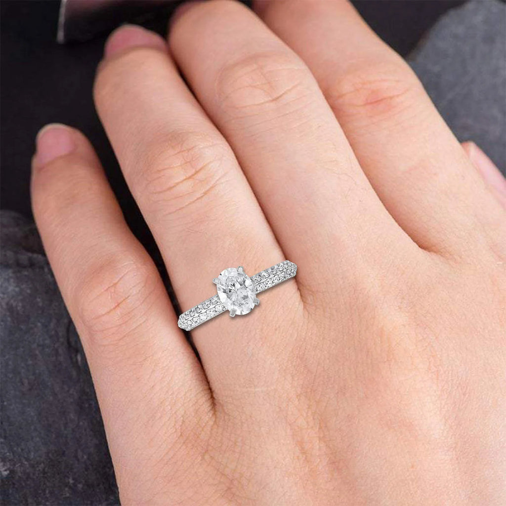 Oval Cut Lab Created Diamond Solitaire Halo Ring in 14K Solid White Gold J8784