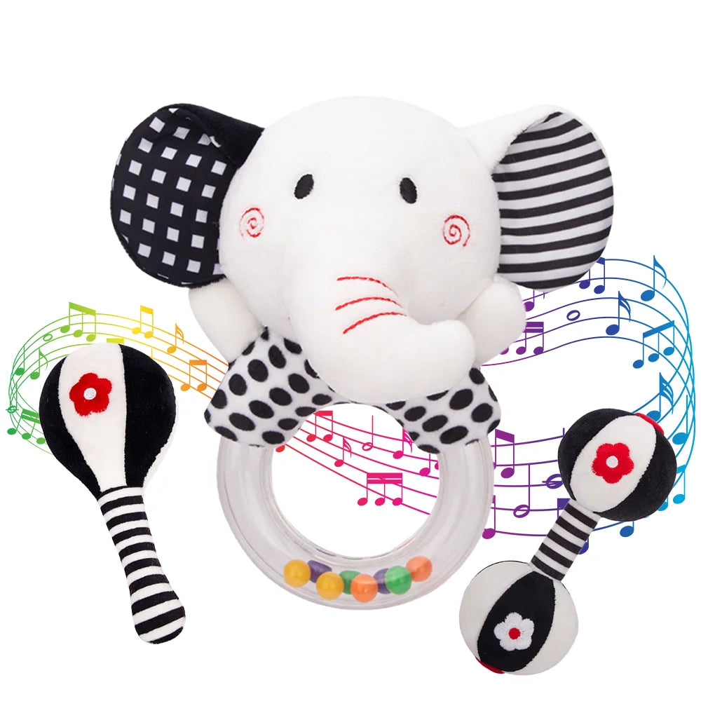 3PCS Soft High Contrast Black White Baby Rattles A79117