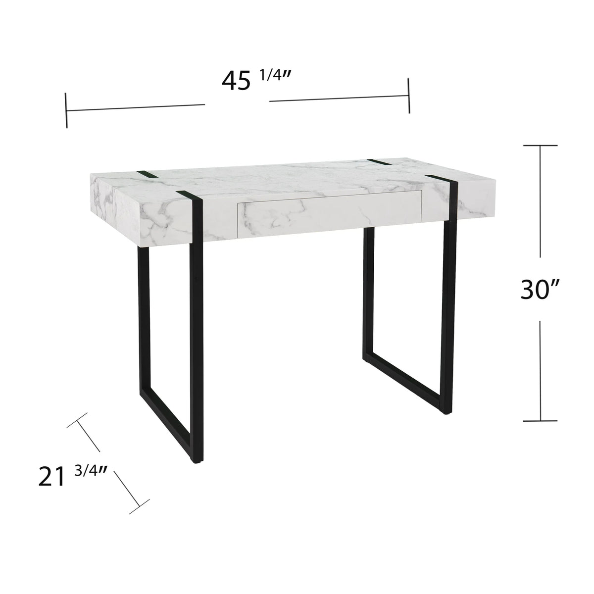 Black Modern Desk with White Faux Marble N3272