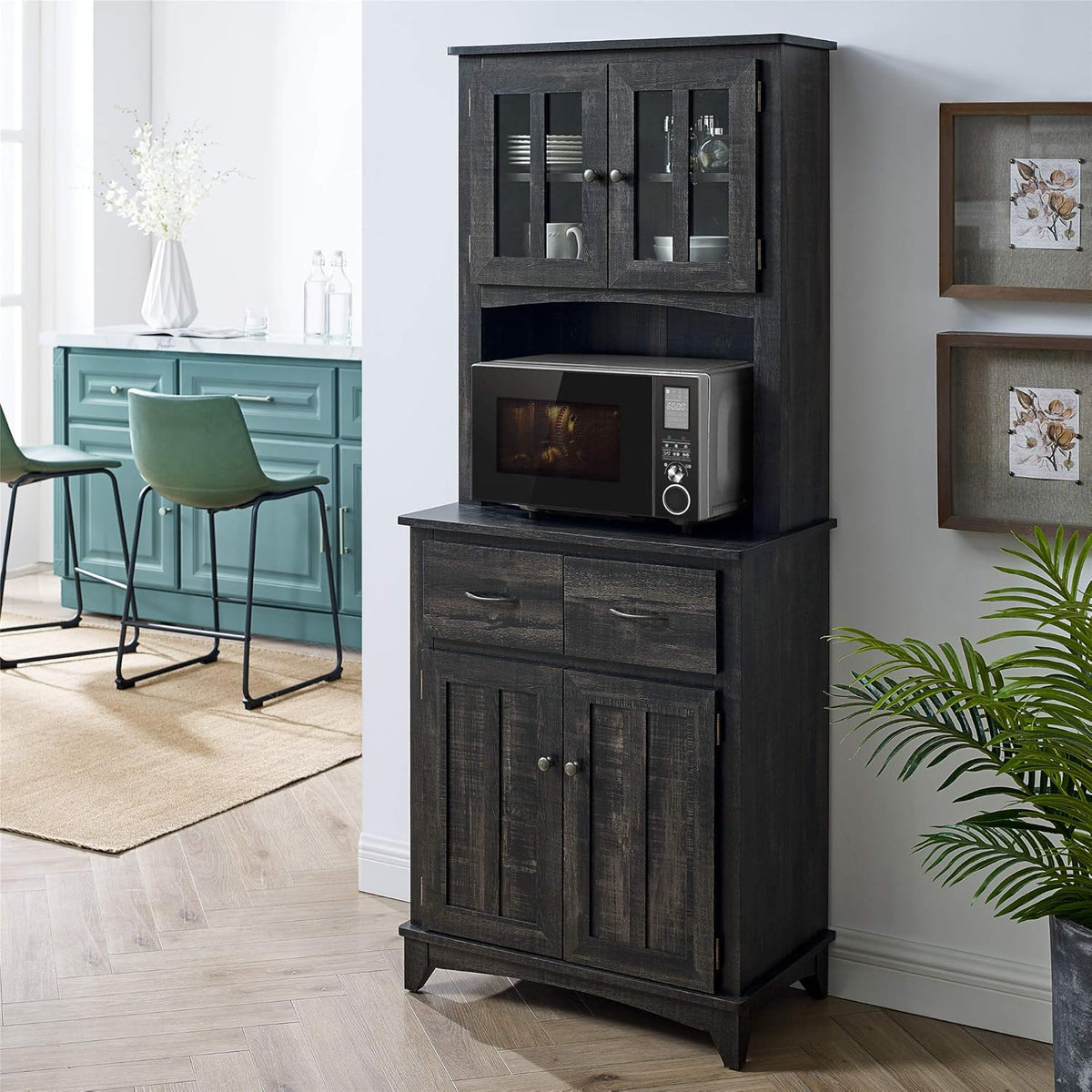 Charcoal Microwave Storage Stand with Double Door Cabinets R20582