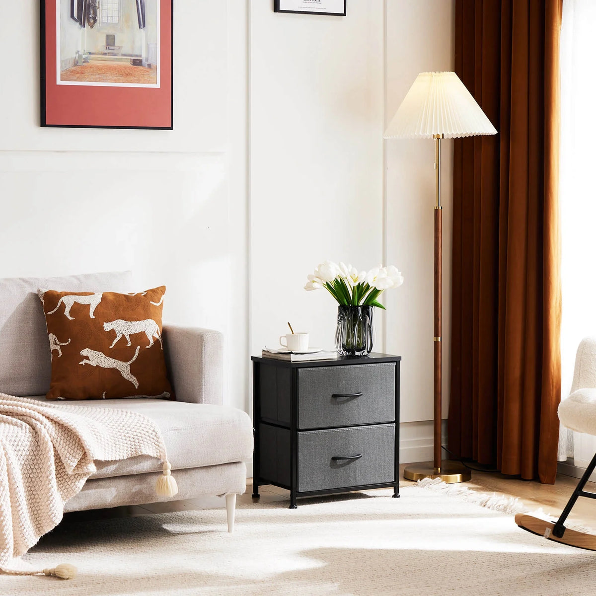 Wood Nightstand with 2 Drawers P102