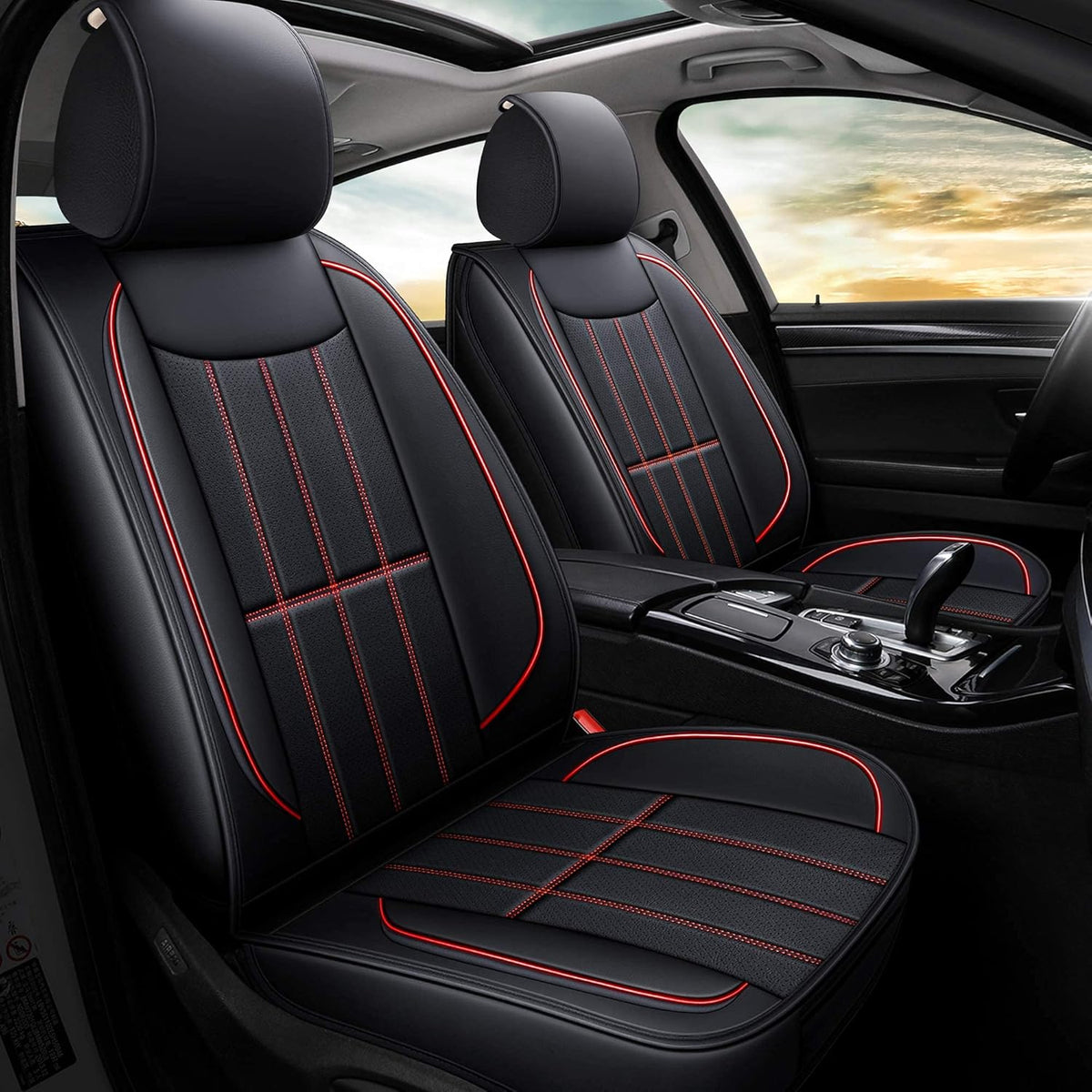 Leather Car Seat Covers Full Set Gray Q3990
