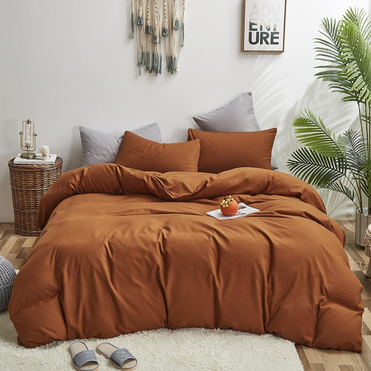 Burnt Orange King Size 3 Piece Solid Color Comforter Set Q898844