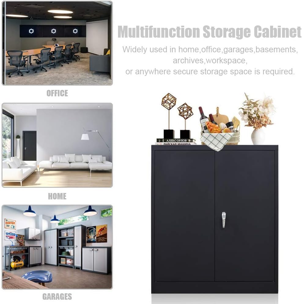 Black Metal Storage Cabinet with 2 Adjustable Shelves S38033
