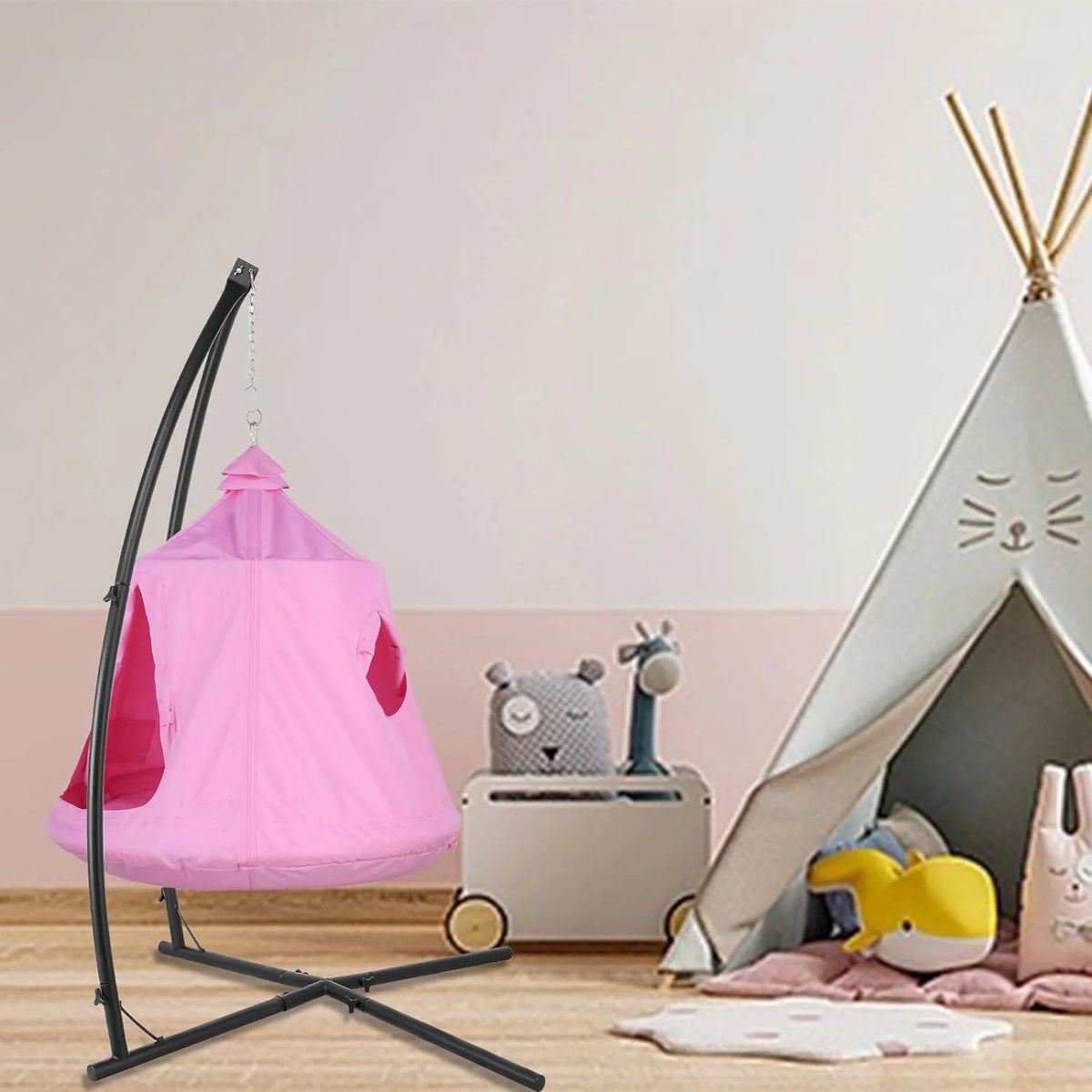 Pink Hanging Hammock Chair with Steel Stand H6195