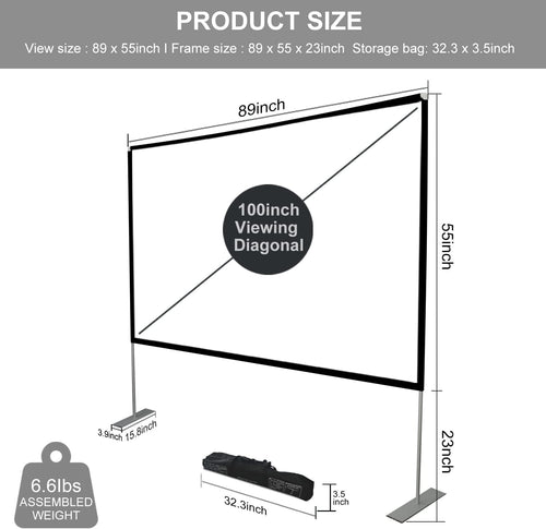 100 inch 16:9 Portable Projector Screen with Stand and Carry Bag L2927