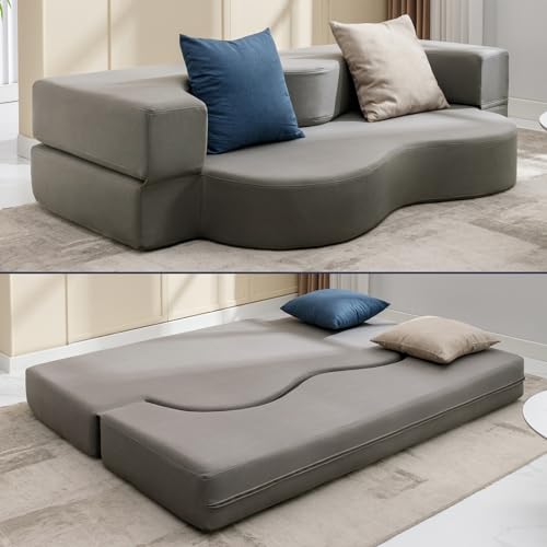 Queen Size Floor Sofa Bed with Memory Foam, Light Gray F744908