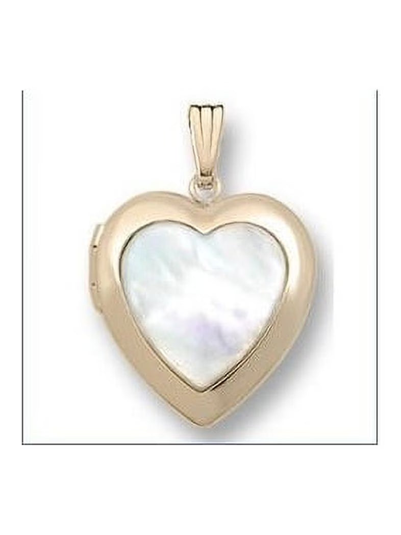 Solid 14K Yellow Gold Mother of Pearl Heart Locket N43416