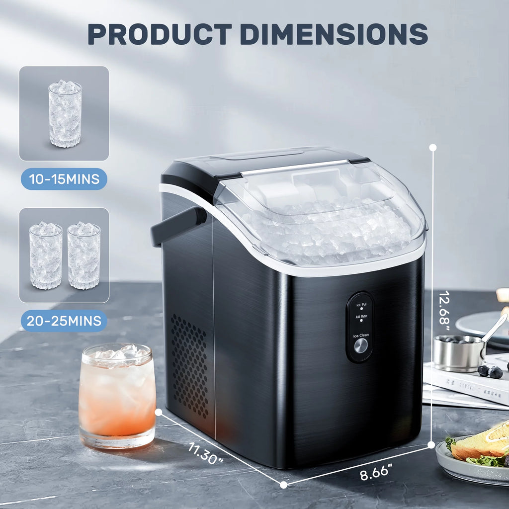 Nugget Ice Maker Countertop with Soft Chewable Pellet Ice, 33lbs/24H, Self-Cleaning, Stainless Steel, Black D5132