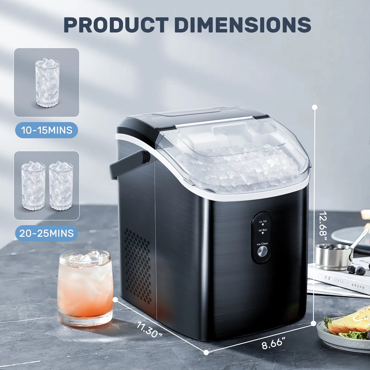 Nugget Ice Maker Countertop with Soft Chewable Pellet Ice, 33lbs/24H, Self-Cleaning, Stainless Steel, Black D5132