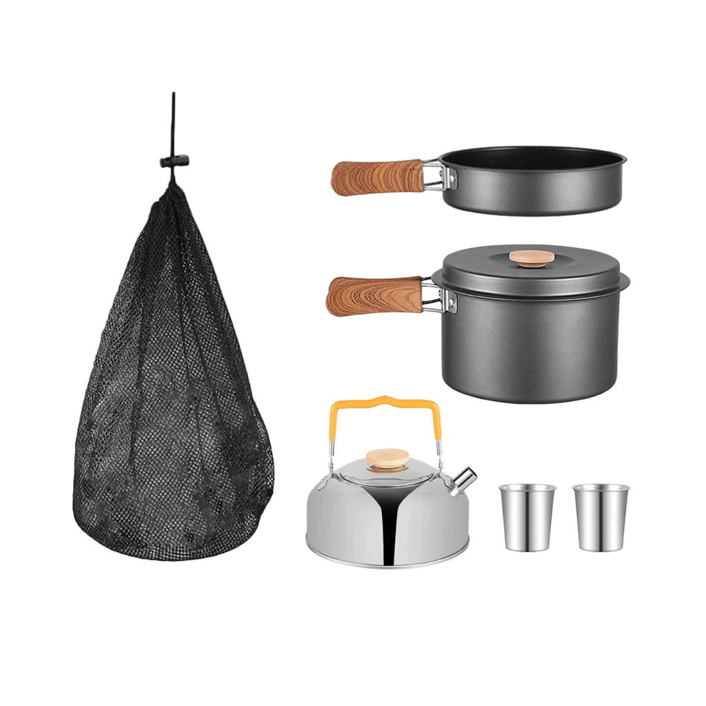 5Pcs Camping Cookware Set with Storage Bag Gray T1415