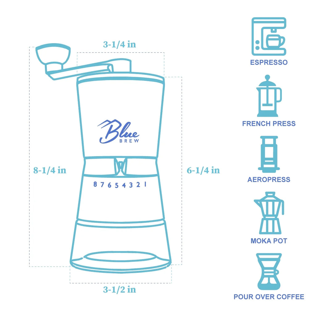 Manual Coffee Grinder with Conical Ceramic Burrs and 2 Airtight Glass Jars H8127