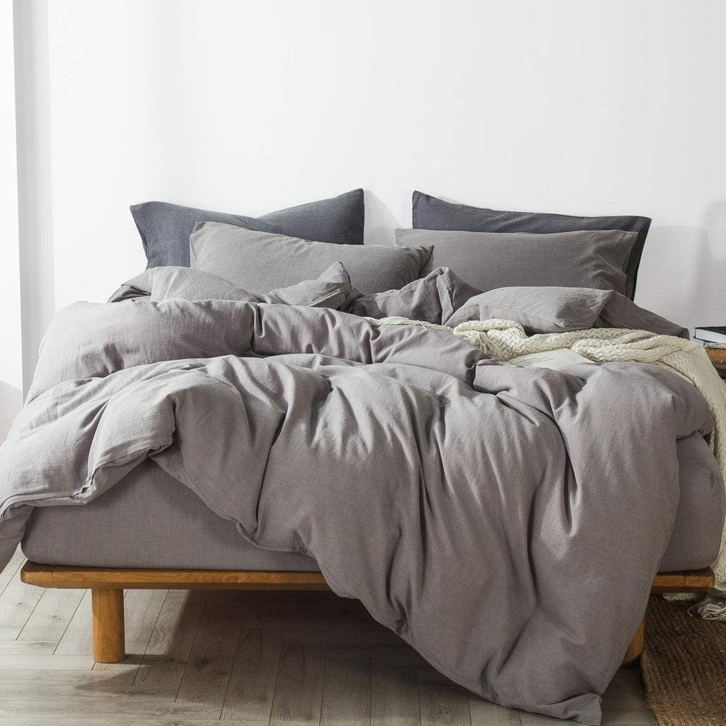Pre-Washed Cotton Duvet Cover Set Heathered Dark Gray Queen R3825