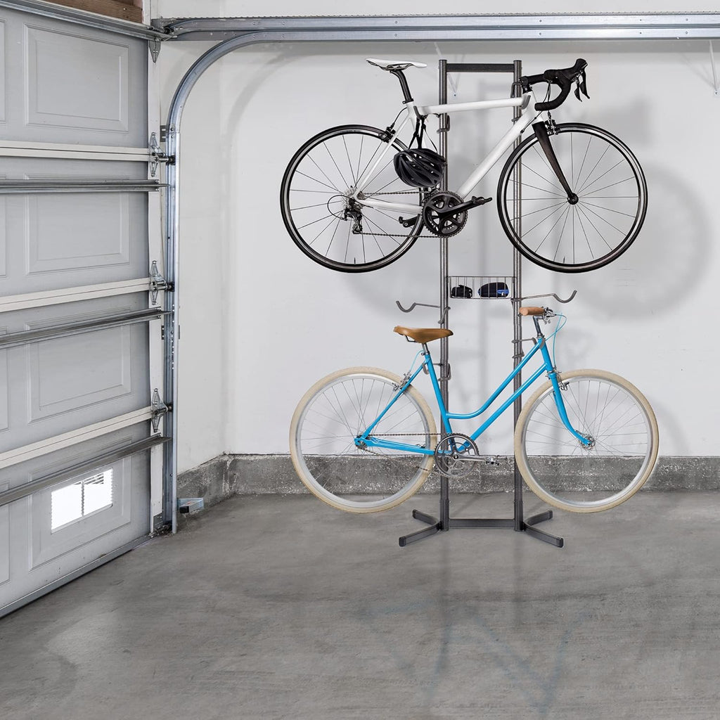 4 Bike Rack Garage - Bike Storage Rack with Basket - Vertical Bike Rack - Freestanding Wall Bike Rack Holds Up to 160 lbs Z904553
