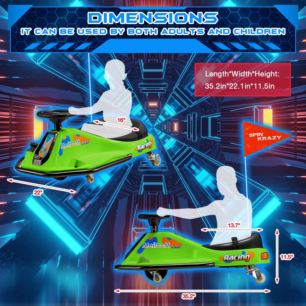 12V Electric Drift Go-Kart with Music Bluetooth LED Lights Blue Y852496