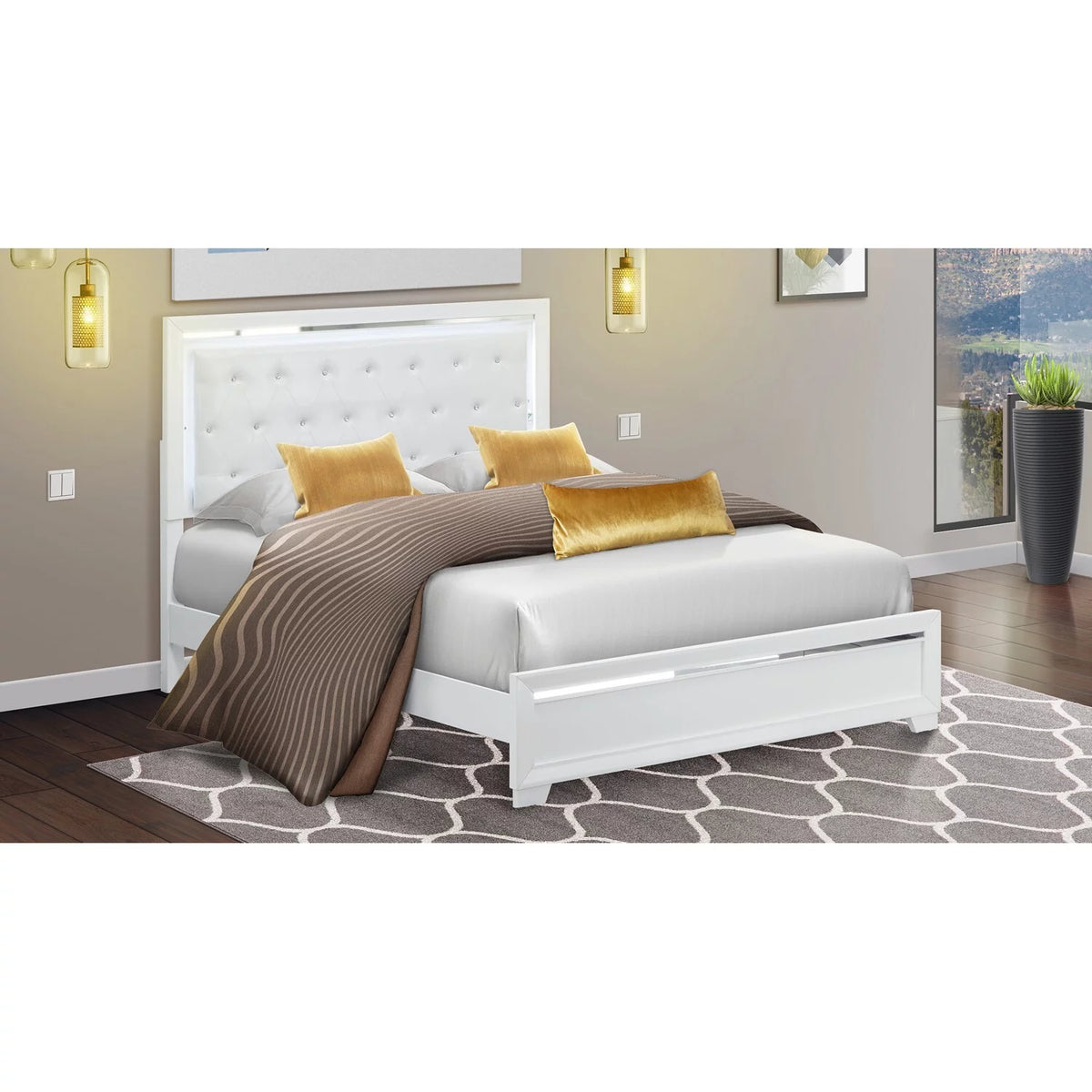 White Wood Queen Bed with Adjustable Slat A236