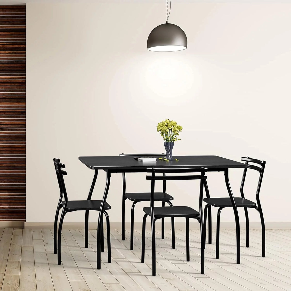 Modern Metal and Wood Rectangular Dining Table Set with 4 Chairs H6042