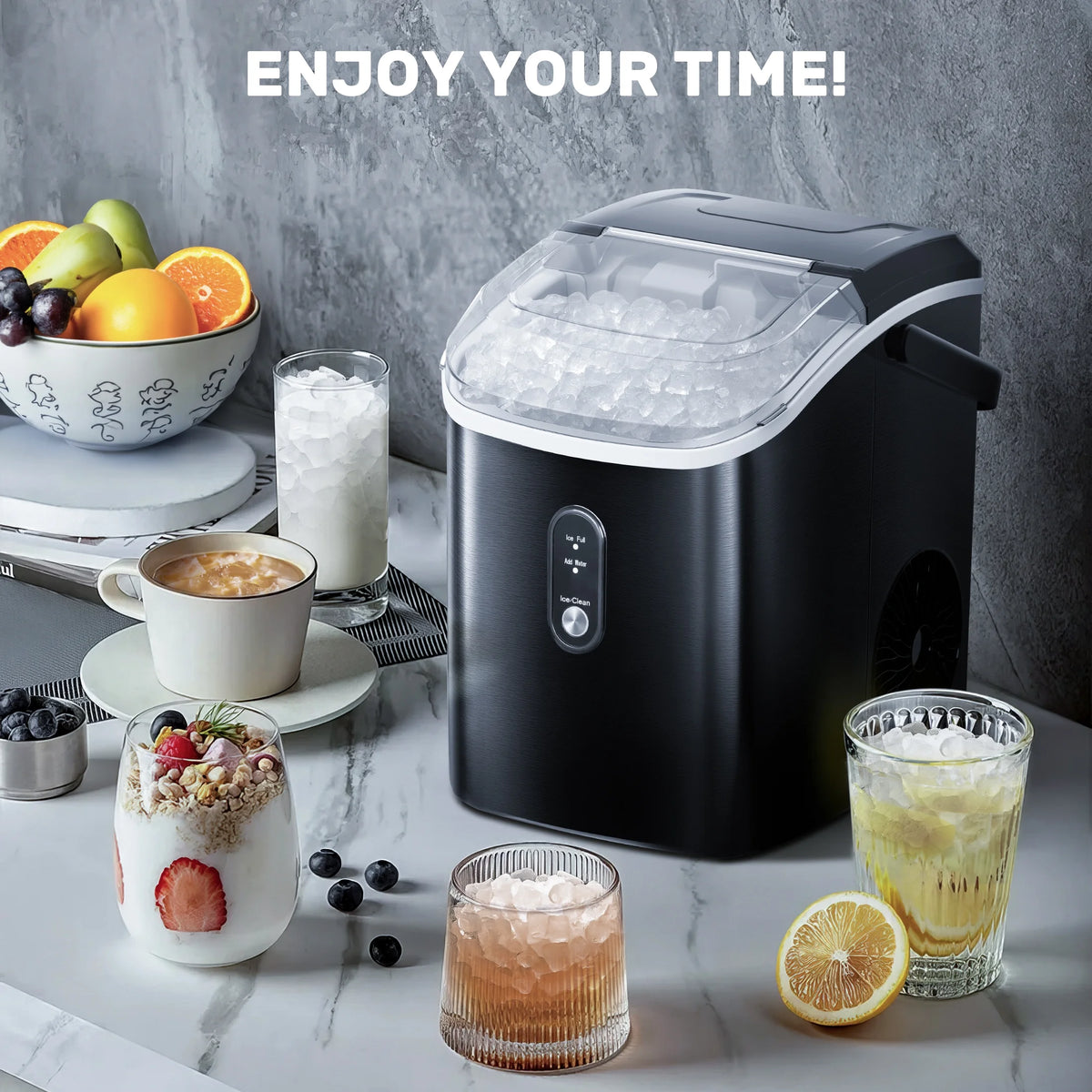 Nugget Ice Maker Countertop with Soft Chewable Pellet Ice, 33lbs/24H, Self-Cleaning, Stainless Steel, Black D5132