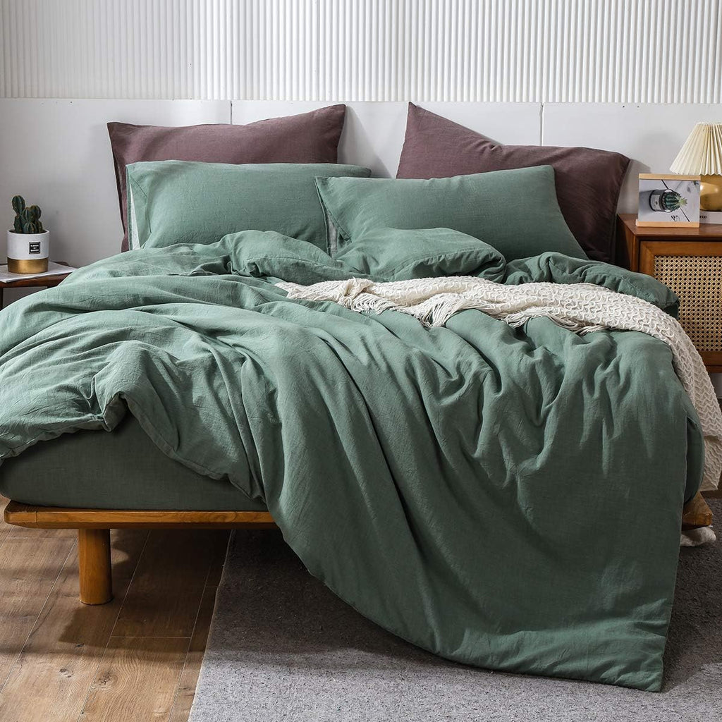 Pre-Washed Cotton Duvet Cover Set Heathered Dark Gray Queen R3825
