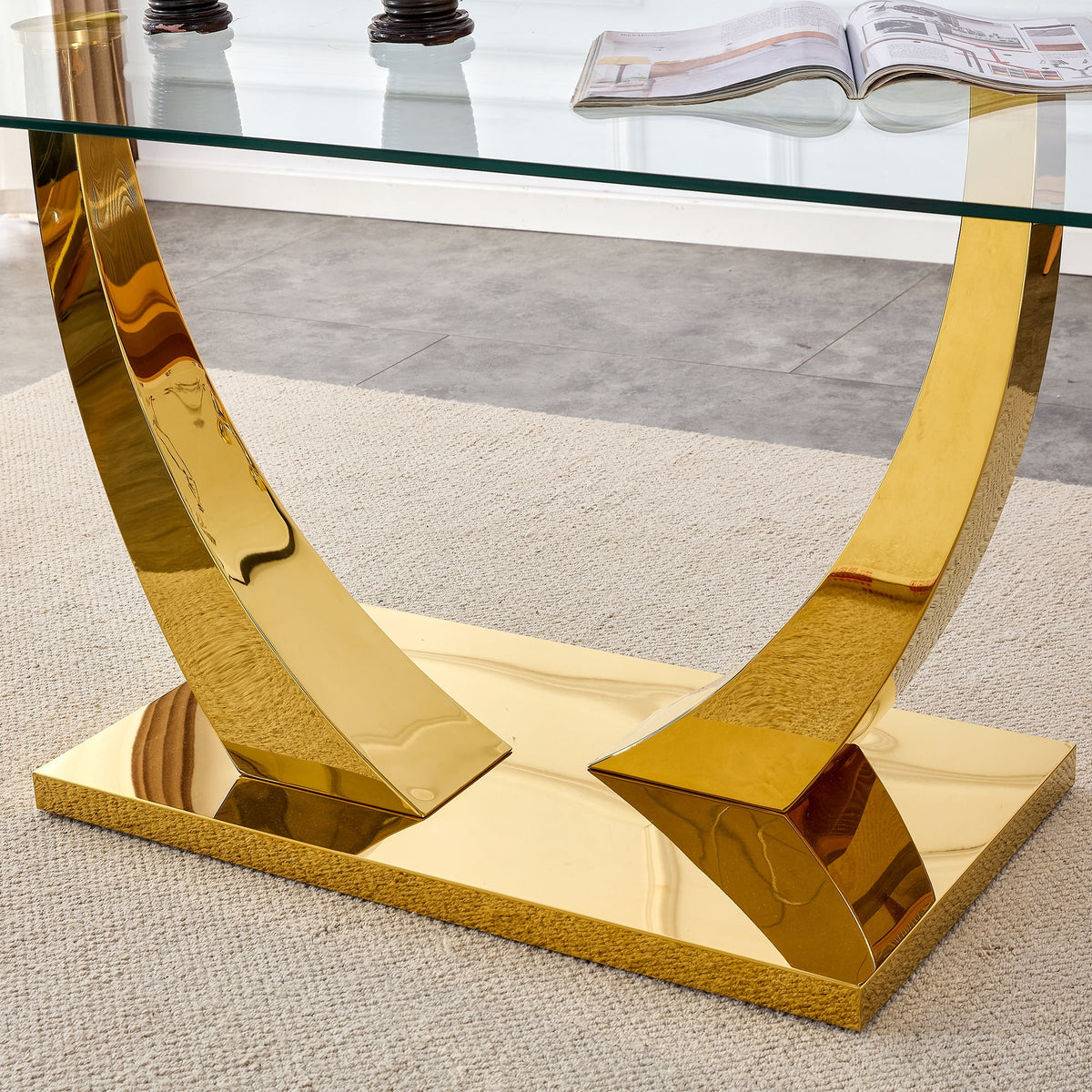 Glass Dining Table with Metal Legs Q88587